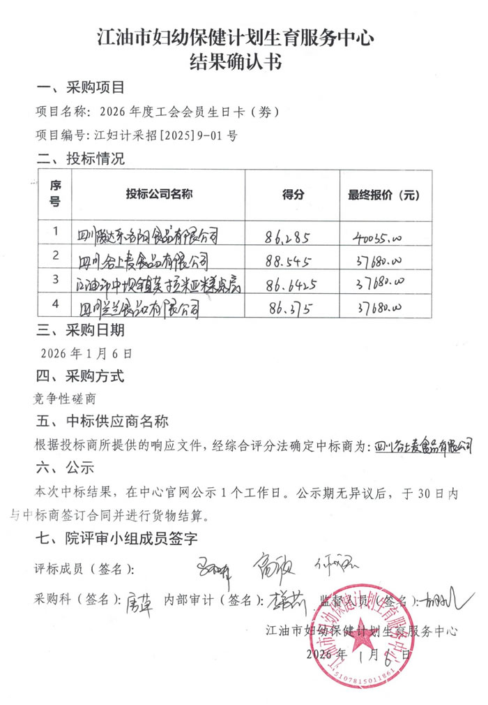 2026年度工会会员生日卡（劵）采购结构确认书