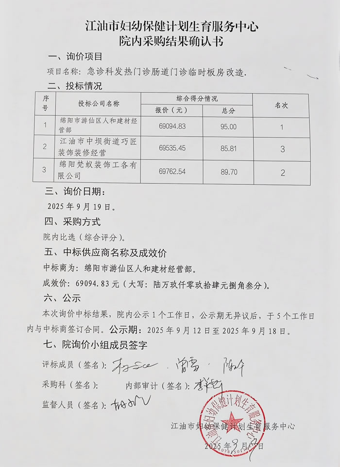 “急诊科发热门诊肠道门诊改造”项目采购确认书